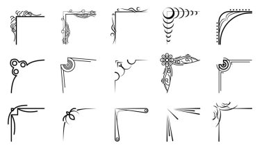 Farklı Köşelerin El Çizimini Ayarla Çiçek Dekorasyonu Vektör Tasarımı Düğün ve Sancak için Doodle Çizim Biçimi