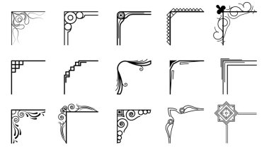 Farklı Köşelerin El Çizimini Ayarla Çiçek Dekorasyonu Vektör Tasarımı Düğün ve Sancak için Doodle Çizim Biçimi