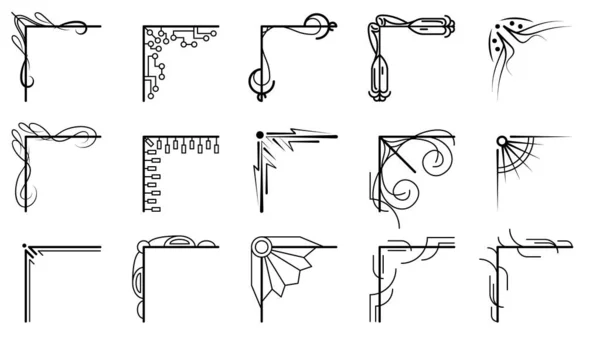 Dibujo Mano Del Sistema Esquinas Diferentes Formas Decoración Flor Vector — Archivo Imágenes Vectoriales