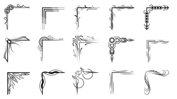 Set Hand Draw Of Corners Different Shapes Flower Decoration Vector Design Doodle Sketch Style For Wedding And Banner