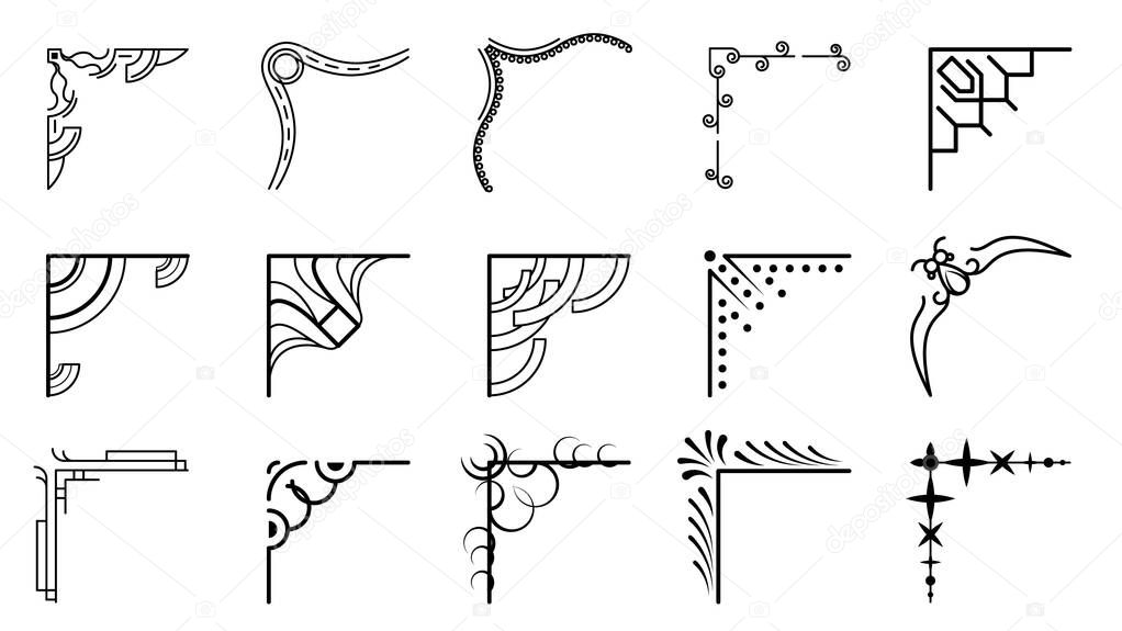 Set Hand Draw Of Corners Different Shapes Flower Decoration Vector Design Doodle Sketch Style For Wedding And Banner