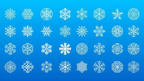 Set White Collection Line Snowflake Elements Winter Design Vector — Stock Vector