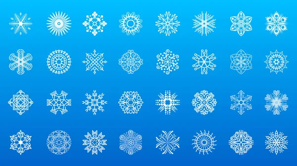 Set White Collection Linea Elementi Fiocco Neve Winter Design Vector — Vettoriale Stock