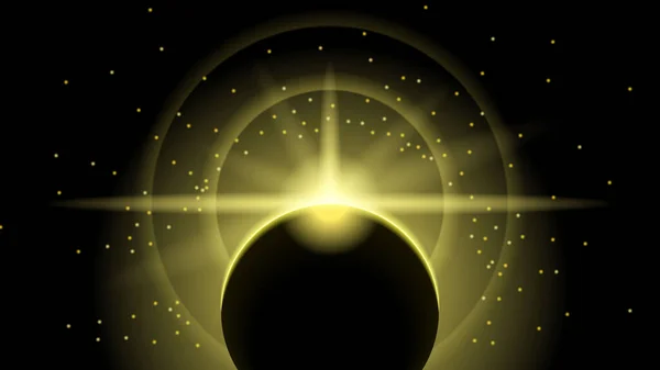 Sonnenfinsternis Gelb Feuer Dunkler Hintergrund Vektor Mond — Stockvektor