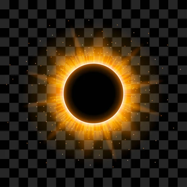 Sonne Finsternis Orange Feuer Dunkler Hintergrund Vektor Mond Design Stil — Stockvektor