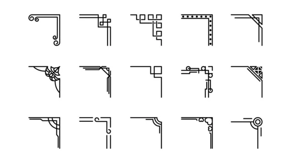 Set Hand Teken Van Hoeken Verschillende Vormen Bloem Decoratie Vector — Stockvector