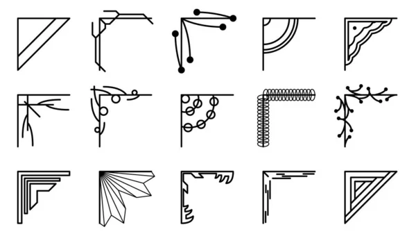 Dibujo Mano Del Sistema Esquinas Diferentes Formas Decoración Flor Vector — Vector de stock