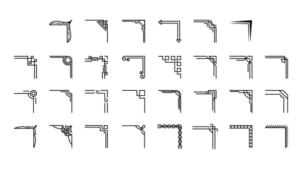 Dibujo Mano Del Sistema Esquinas Diferentes Formas Decoración Flor Vector — Archivo Imágenes Vectoriales