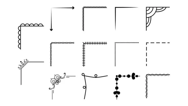 Dibujo Mano Del Sistema Esquinas Diferentes Formas Decoración Flor Vector — Vector de stock