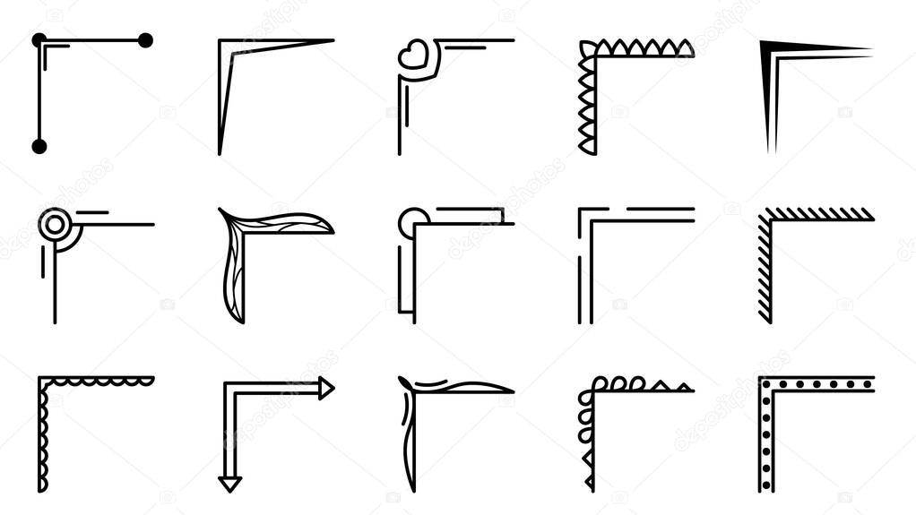 Set Hand Draw Of Corners Different Shapes Flower Decoration Vector Design Doodle Sketch Style For Wedding And Banner