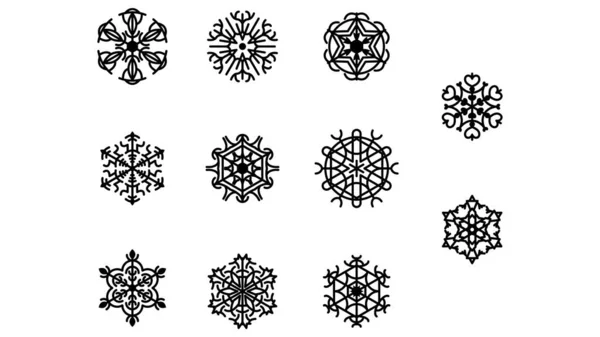 Set Black Colleciton Line Floco Neve Doodle Decoração Inverno Elementos — Vetor de Stock