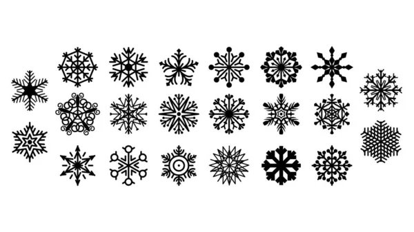 Set Black Colleciton Linea Fiocco Neve Doodle Inverno Elementi Decorazione — Vettoriale Stock