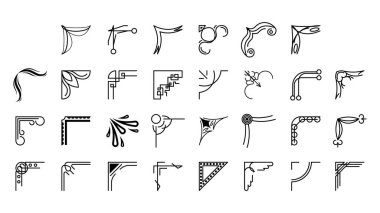 Farklı Köşelerin El Çizimini Ayarla Çiçek Dekorasyonu Vektör Tasarımı Düğün ve Sancak için Doodle Çizim Biçimi