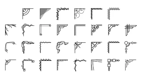 Dibujo Mano Del Sistema Esquinas Diferentes Formas Decoración Flor Vector — Vector de stock