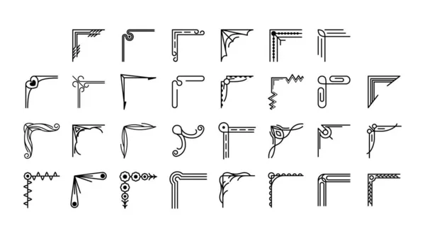 Dibujo Mano Del Sistema Esquinas Diferentes Formas Decoración Flor Vector — Vector de stock