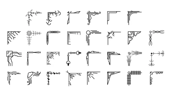 Farklı Köşelerin El Çizimini Ayarla Çiçek Dekorasyonu Vektör Tasarımı Düğün ve Sancak için Doodle Çizim Biçimi
