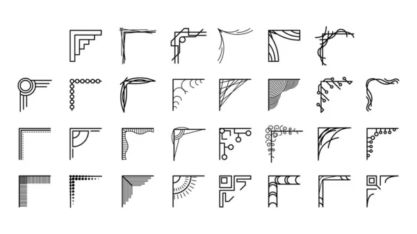 Farklı Köşelerin El Çizimini Ayarla Çiçek Dekorasyonu Vektör Tasarımı Düğün ve Sancak için Doodle Çizim Biçimi