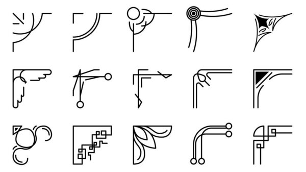 Set Hand Draw Of Corners Different Shapes Flower Decoration Vector Design Doodle Sketch Style For Wedding And Banner