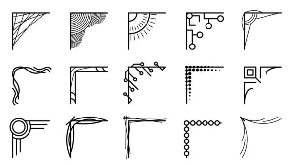 Farklı Köşelerin El Çizimini Ayarla Çiçek Dekorasyonu Vektör Tasarımı Düğün ve Sancak için Doodle Çizim Biçimi