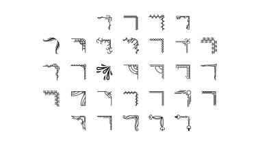 Farklı Köşelerin El Çizimini Ayarla Çiçek Dekorasyonu Vektör Tasarımı Düğün ve Sancak için Doodle Çizim Biçimi