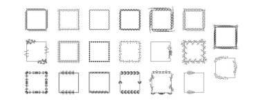 Siyah Basit Çizgi Çerçeve Koleksiyonu Doodle Meydanı, Çiçek Çerçeve Elemanları, Vektör Tasarım Biçimi, Sketch, Banner, Davetiye, Sosyal Medya, Blog