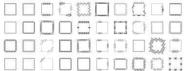 Siyah Basit Çizgi Çerçeve Koleksiyonu Doodle Meydanı, Çiçek Çerçeve Elemanları, Vektör Tasarım Biçimi, Sketch, Banner, Davetiye, Sosyal Medya, Blog