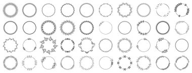 Siyah Basit Çizgi Çerçeve Koleksiyonu Doodle Meydanı, Çiçek Yuvarlak Elementleri, Vektör Tasarım Tarzı, Sketch, Banner, Davetiye, Sosyal Medya, Blog