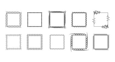 Siyah Basit Çizgi Çerçeve Koleksiyonu Doodle Meydanı, Çiçek Çerçeve Elemanları, Vektör Tasarım Biçimi, Sketch, Banner, Davetiye, Sosyal Medya, Blog