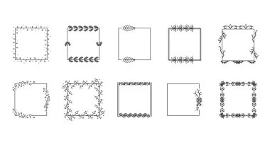 Siyah Basit Çizgi Çerçeve Koleksiyonu Doodle Meydanı, Çiçek Çerçeve Elemanları, Vektör Tasarım Biçimi, Sketch, Banner, Davetiye, Sosyal Medya, Blog