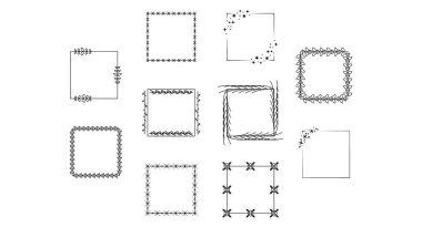 Siyah Basit Çizgi Çerçeve Koleksiyonu Doodle Meydanı, Çiçek Çerçeve Elemanları, Vektör Tasarım Biçimi, Sketch, Banner, Davetiye, Sosyal Medya, Blog