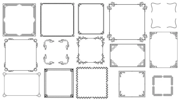 Set Black Simple Line Frame Collection Doodle Square Цветочная Рамка — стоковый вектор