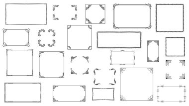 Siyah Basit Çizgi Çerçeve Koleksiyonunu Ayarla Doodle Meydanı Çiçek Çerçeve Elementleri Vektör Tasarım Tasarımı Tasarım Tasarımı Banner için Ayrı Resimlendirme
