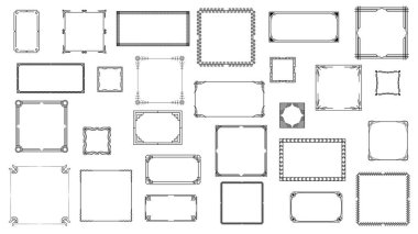 Siyah Basit Çizgi Çerçeve Koleksiyonunu Ayarla Doodle Meydanı Çiçek Çerçeve Elementleri Vektör Tasarım Tasarımı Tasarım Tasarımı Banner için Ayrı Resimlendirme