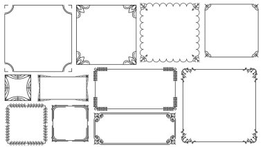 Siyah Basit Çizgi Çerçeve Koleksiyonunu Ayarla Doodle Meydanı Çiçek Çerçeve Elementleri Vektör Tasarım Tasarımı Tasarım Tasarımı Banner için Ayrı Resimlendirme