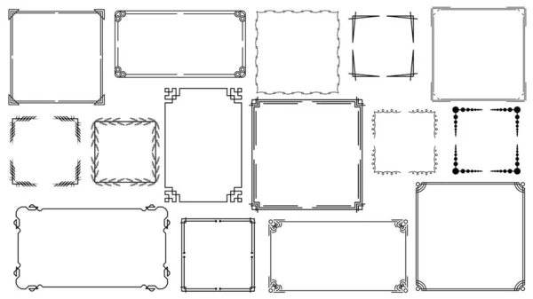 为横幅设置黑色单行帧集合涂鸦平方花框元素向量设计风格草图隔离画图 — 图库矢量图片
