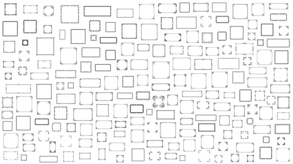 Set Black Simple Line Frame Collection Doodle Square Цветочная Рамка — стоковый вектор