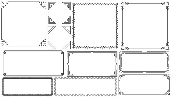 Set Schwarze Einfache Linie Frame Collection Doodle Square Floral Frame — Stockvektor