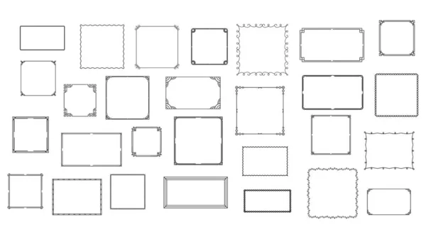 Set Schwarze Einfache Linie Frame Collection Doodle Square Floral Frame — Stockvektor