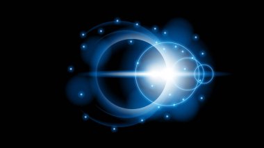 Güneş tutulması Mavi Renk Ateşi Kara Arkaplan Vektör Ay Tasarımı Stil Uzay Bilimi Işık Parlaması