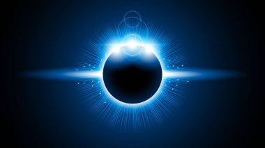 Güneş tutulması Mavi Renk Ateşi Kara Arkaplan Vektör Ay Tasarımı Stil Uzay Bilimi Işık Parlaması