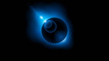 Güneş tutulması Mavi Renk Ateşi Karanlık Arkaplan Vektör Ay Tasarım Stili Uzay Bilimi Işık Işığı