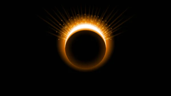 Sun Solar Eclipse Orange Fire Dark Background Vector Moon Design — Stok Vektör