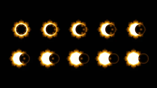 Verzameling Fasen Van Een Zons Maansverduistering Donkere Achtergrond Zon — Stockvector