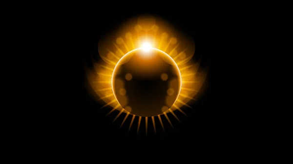 Sol Eclipse Solar Naranja Fuego Fondo Oscuro Vector Luna Diseño — Archivo Imágenes Vectoriales