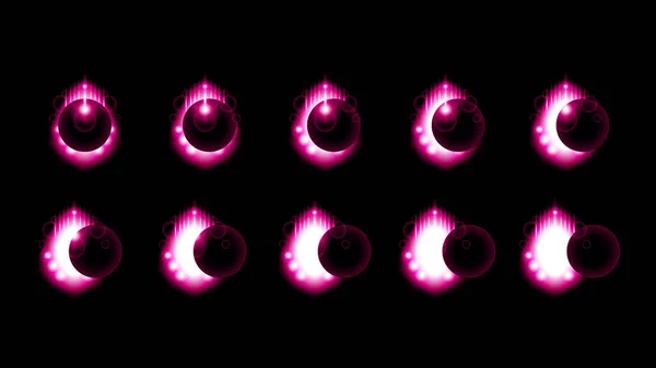 Sæt Samlingsfaser Sol Måneformørkelse Mørk Baggrund Solen – Stock-vektor