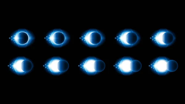 Ensemble Phases Collecte Une Éclipse Solaire Lunaire Sur Fond Sombre — Image vectorielle