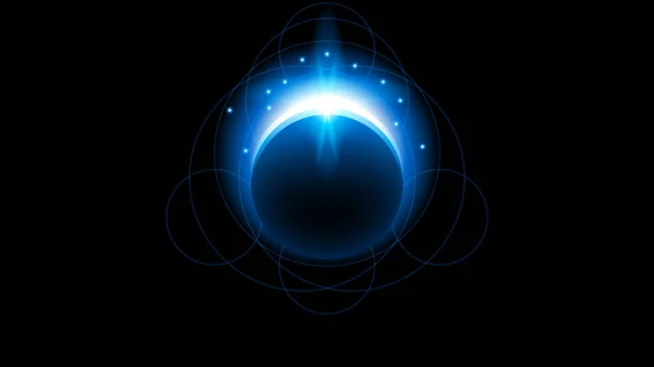 太阳日蚀蓝色火暗背景矢量月球设计风格空间科学发光 — 图库矢量图片