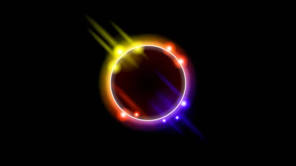 Sole Eclissi Giallo Rosso Blu Fuoco Scuro Sfondo Vettoriale Luna — Vettoriale Stock