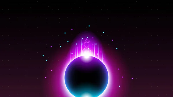 Sun Solar Eclipse Pink Blue Fire Dark Background Vector Měsíční — Stockový vektor