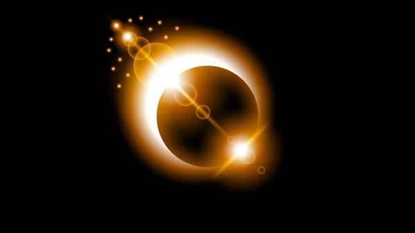 Sun Solar Eclipse Orange Fire Dark Background Vector Moon Design - Stok Vektor